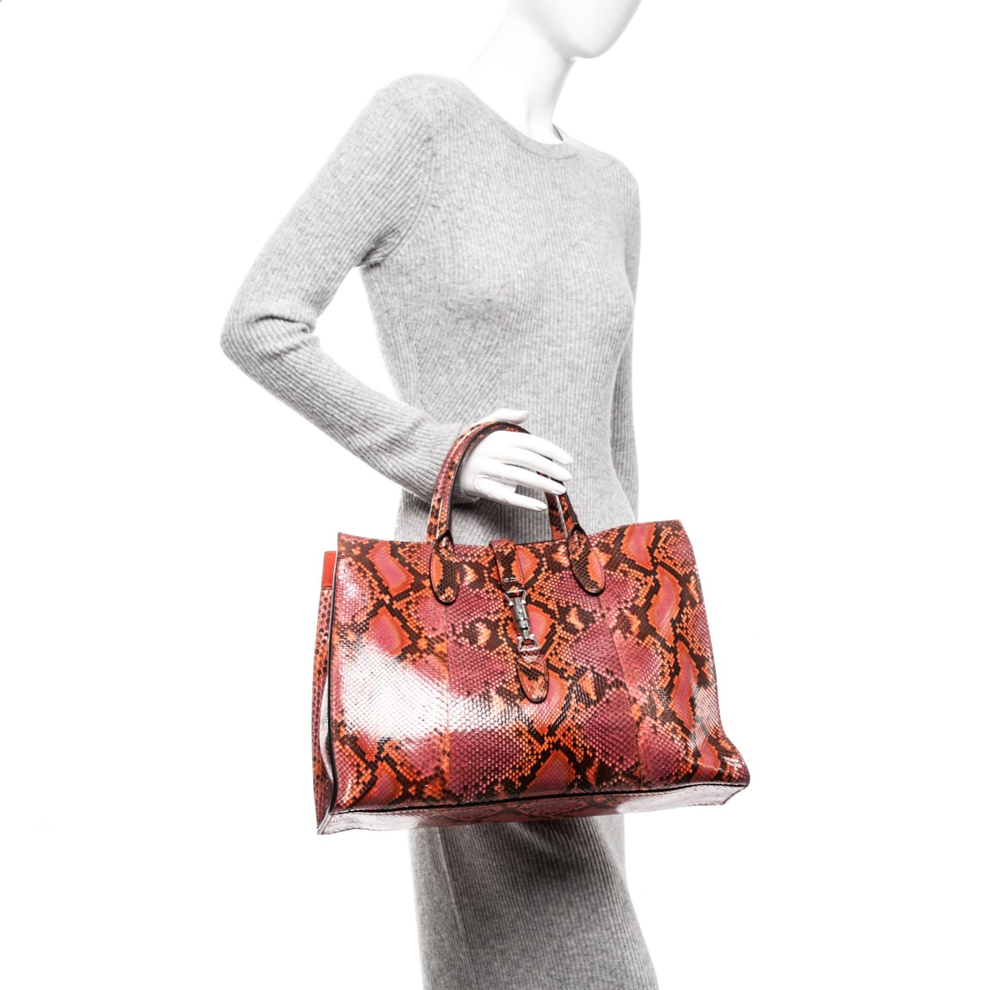 Python Medium Jackie Top Handle Bag Vibrant Orange