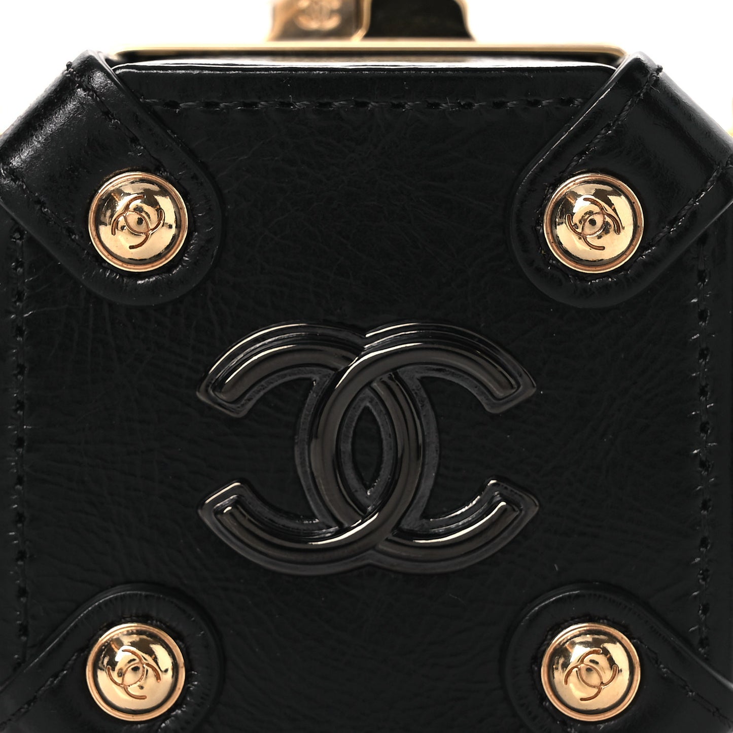 Shiny Crumpled Calfskin Minaudiere Clutch With Chain Black