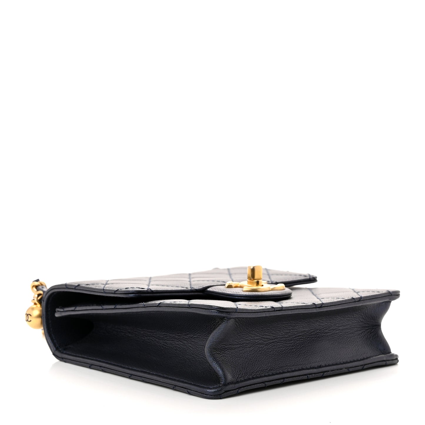 Iridescent Lambskin Quilted Chic Pearls Flap Navy Blue