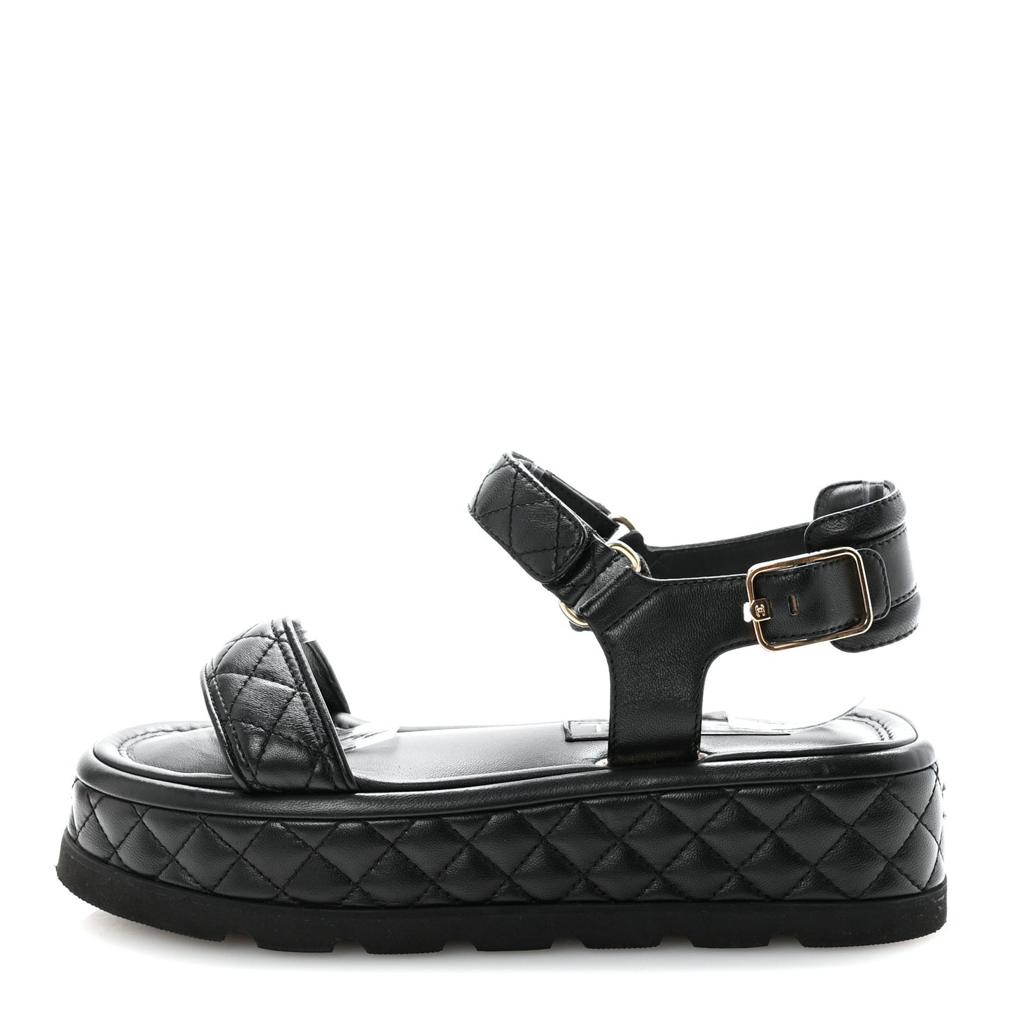 Lambskin Quilted Platform Sandals 37 Black