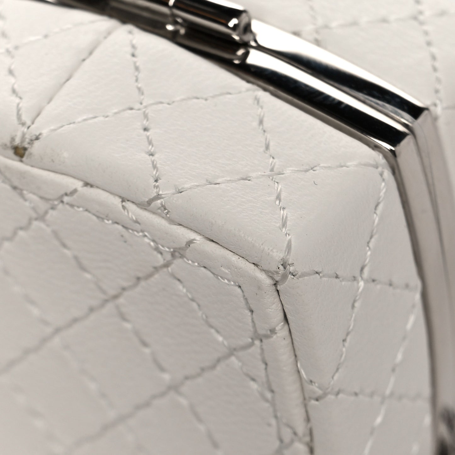 Patent Goatskin Quilted Clutch With Chain White