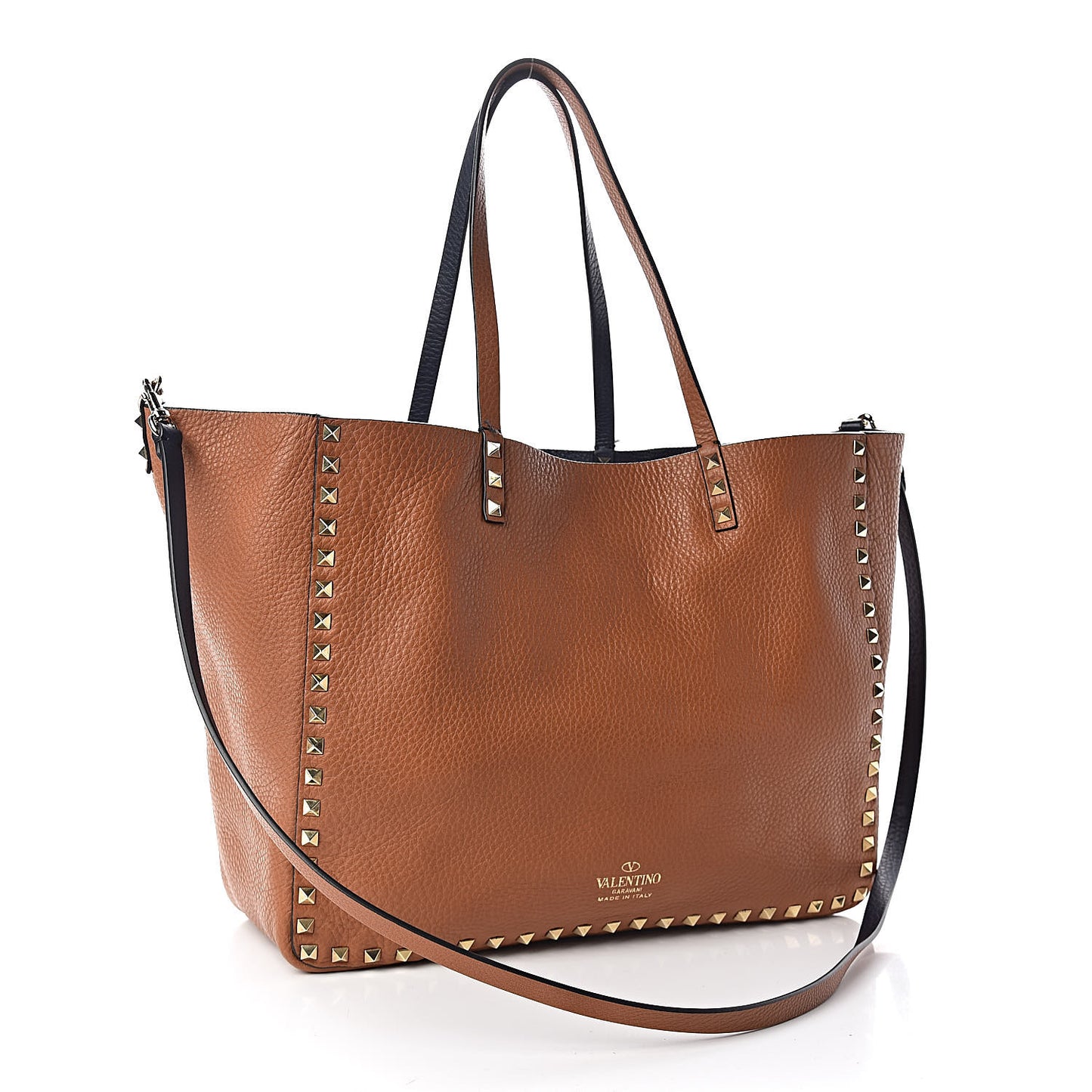 Pebbled Calfskin Medium Rockstud Reversible Tote Light Cuir Marine