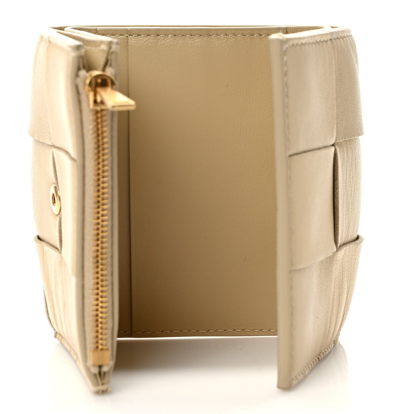 Nappa Calfskin Maxi Intrecciato Cassette Tri-Fold Wallet Porridge