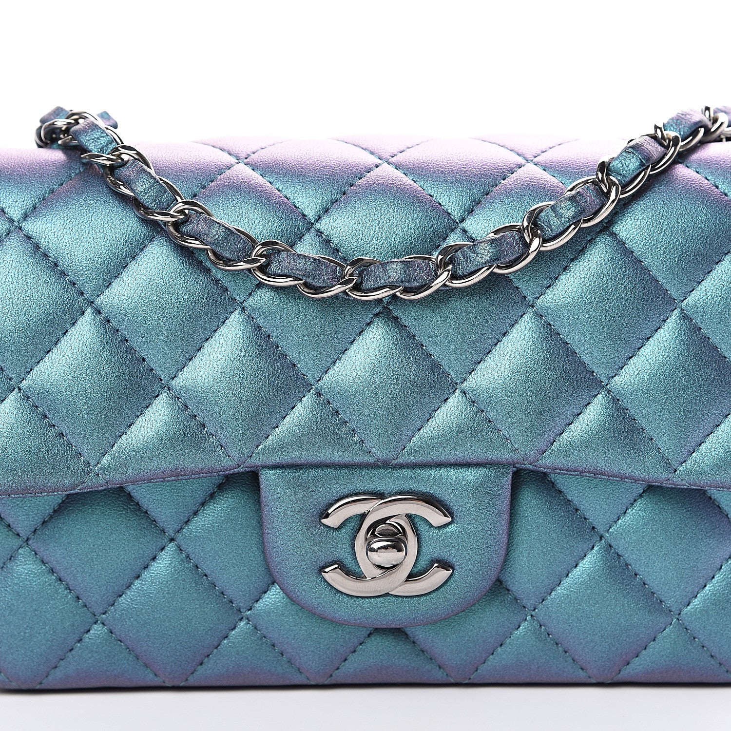 Chanel Iridescent Lambskin Quilted Mini Rectangular Flap Turquoise 7 of 10