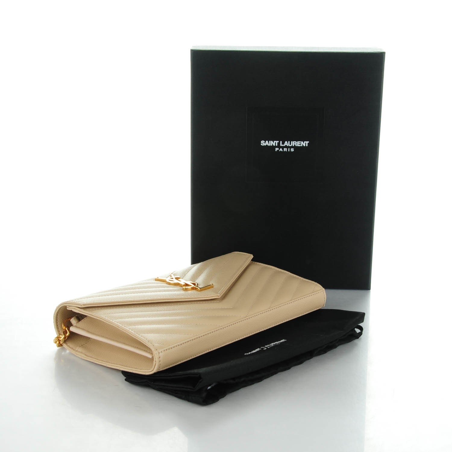 Saint Laurent Grain De Poudre Matelasse Chevron Monogram Chain Wallet Nude Powder 4 of 8