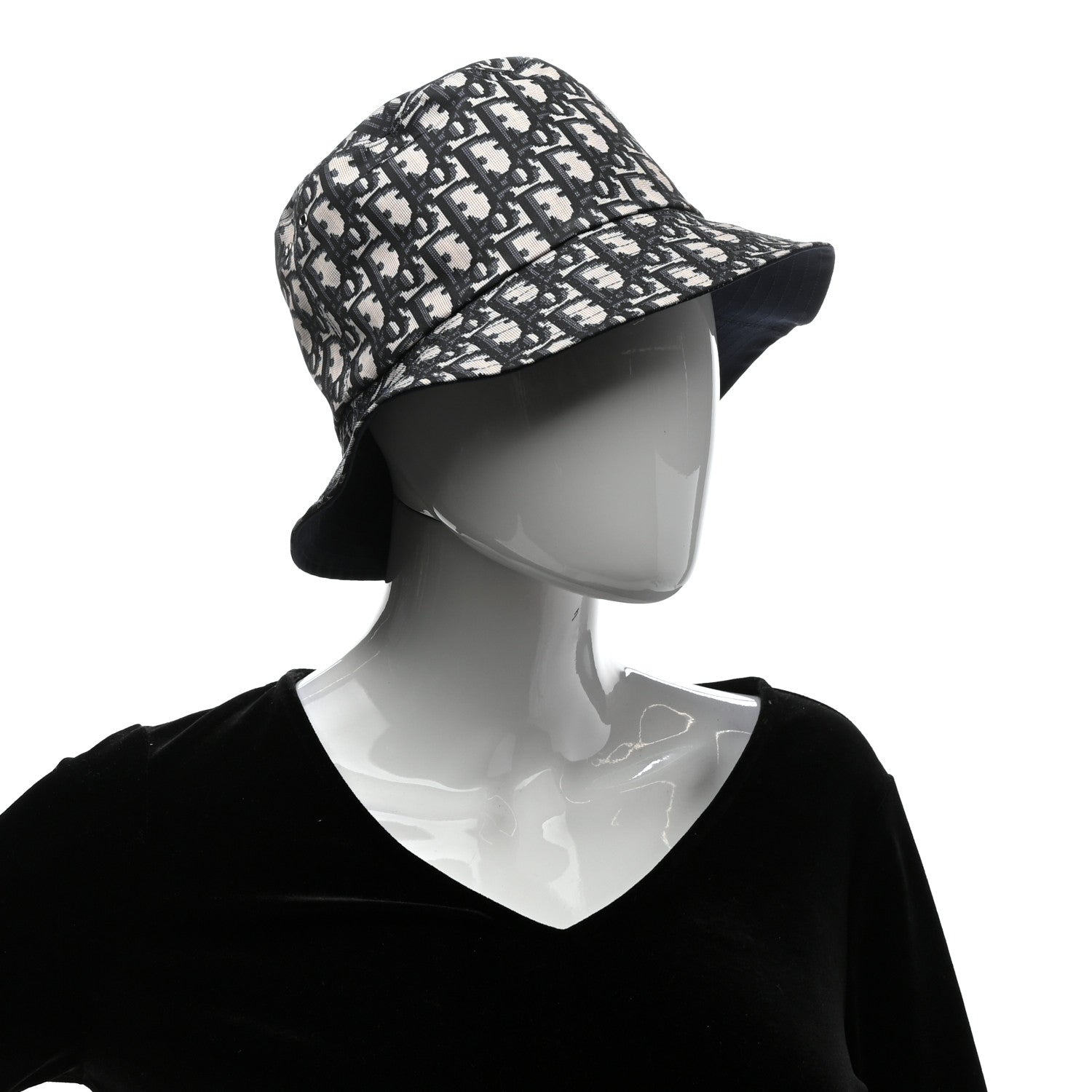 Christian Dior Polyester Cotton Oblique Teddy-D Brim Bucket Hat 57 Black 2 of 11
