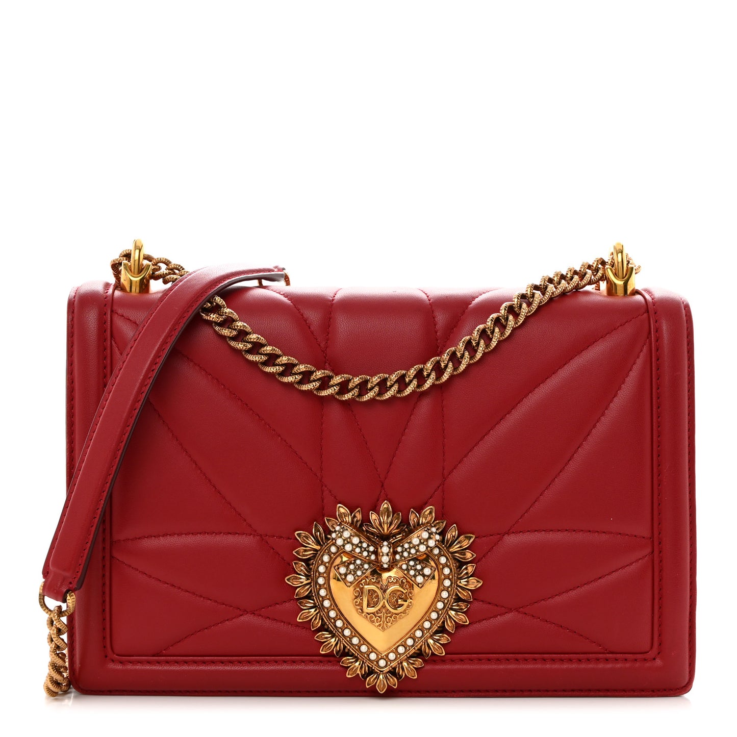 DOLCE GABBANA Calfskin Large Devotion Crossbody Bag Red