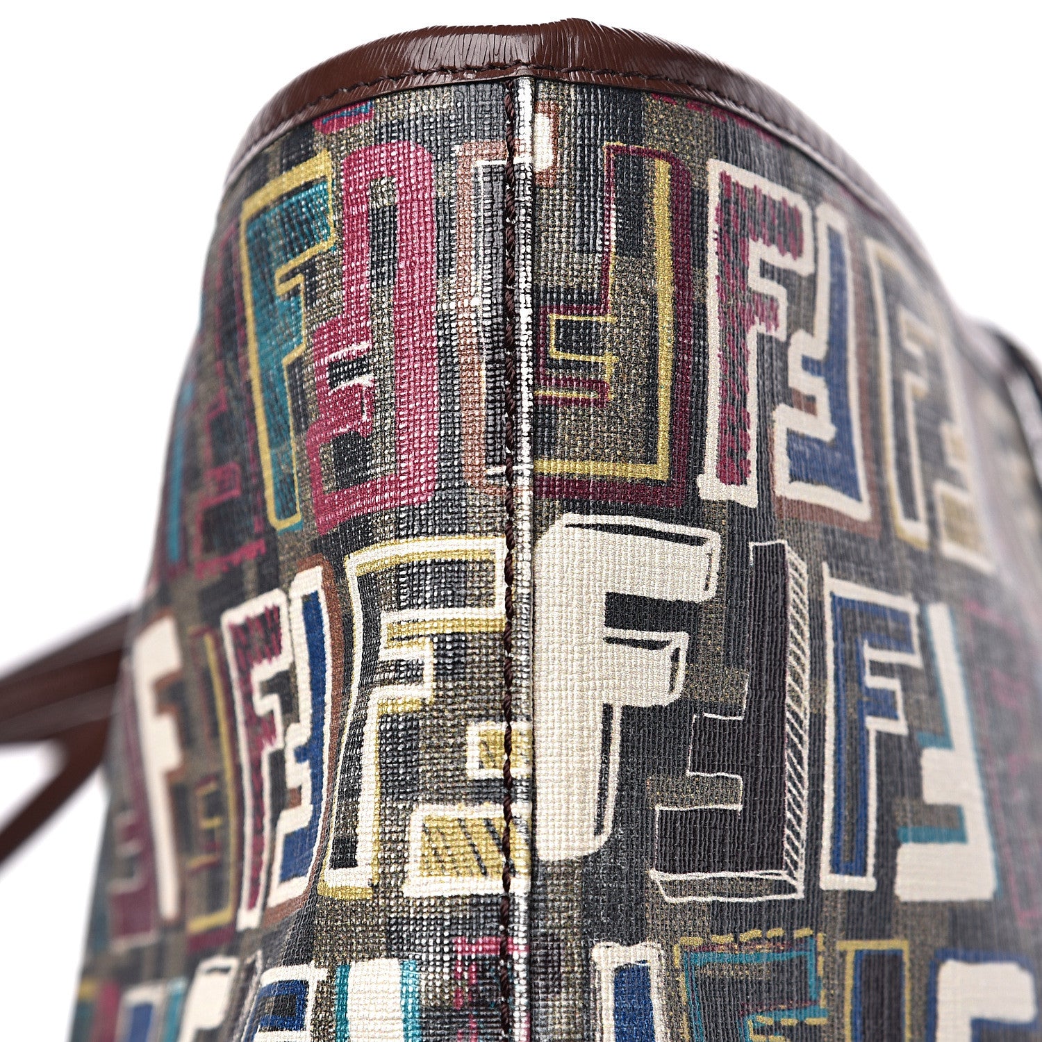 Fendi Zucca Spalmati Vitello FF Multicolor Medium Roll Tote Tobacco Multicolor Marrone 11 of 14