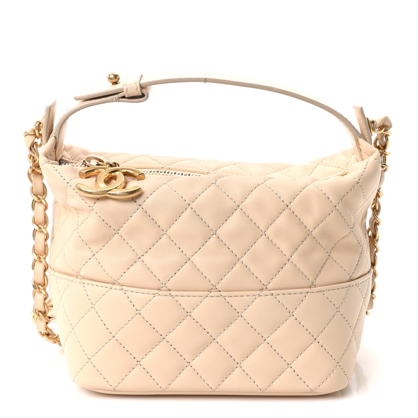 Lambskin Quilted Small Hobo Beige