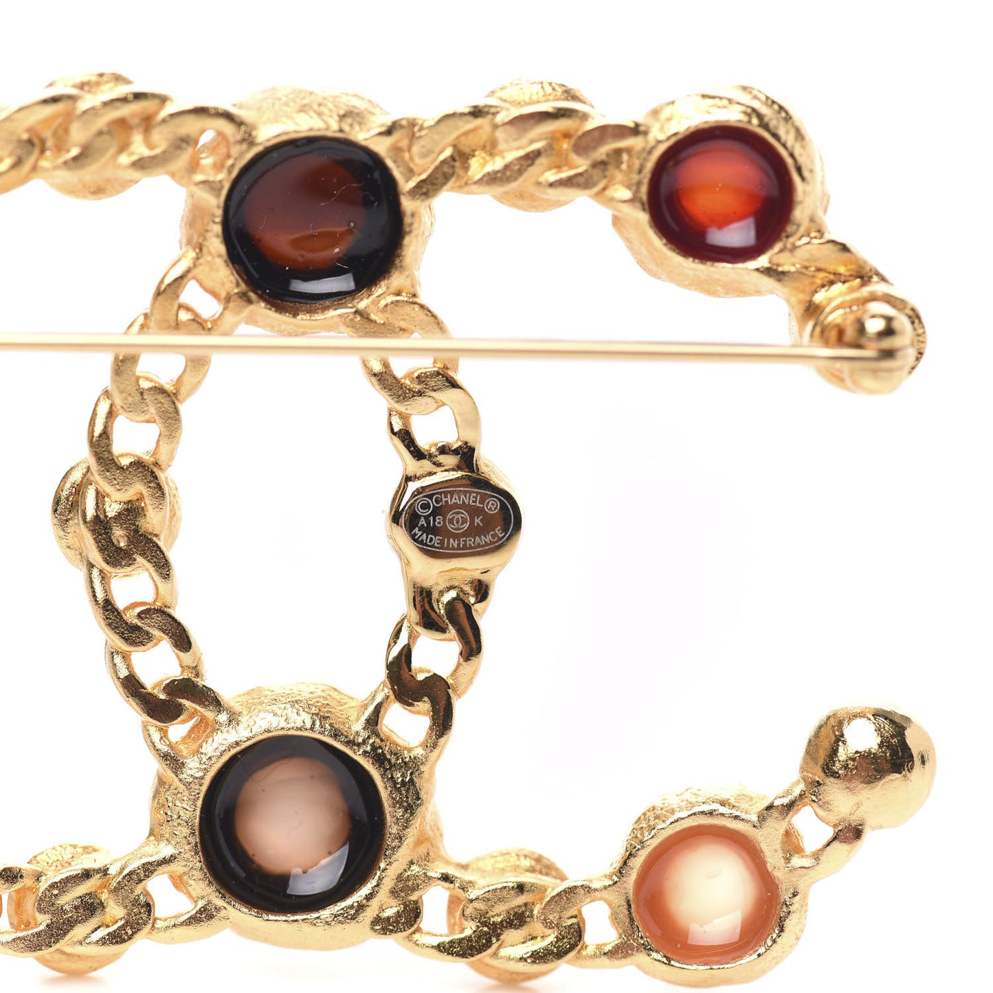 Gripoix Pearl CC Brooch Gold Multicolor