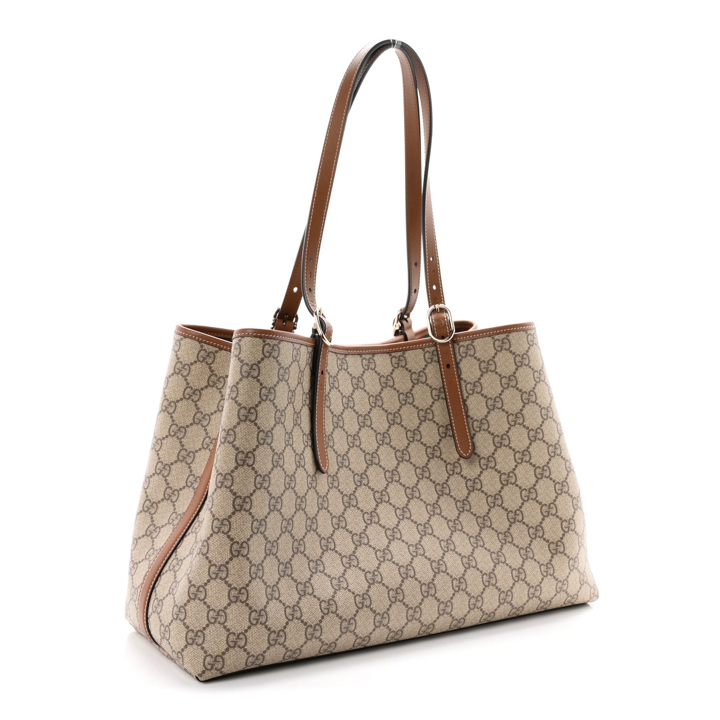 GG Supreme Monogram Emblem Large Tote Bag Beige Dark Brown