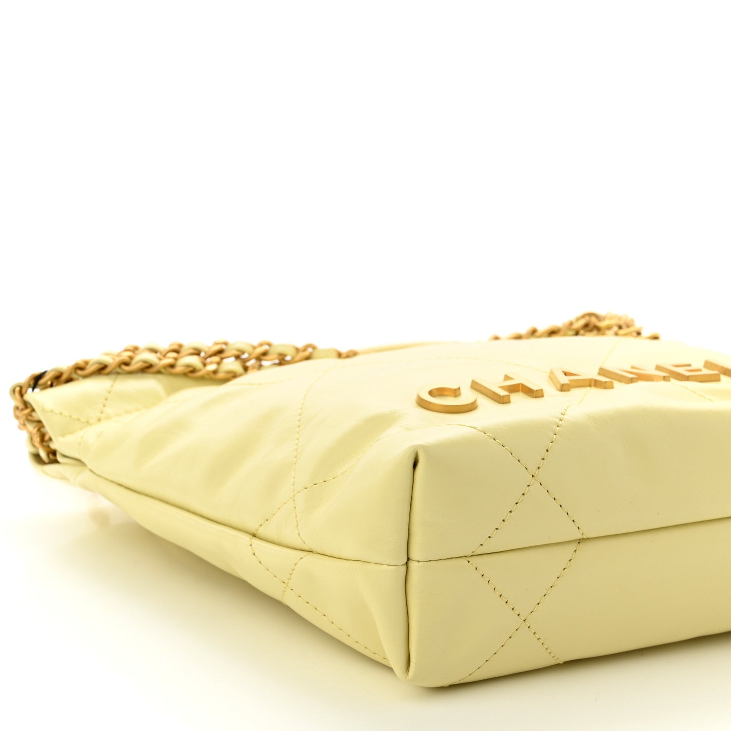 Shiny Calfskin Quilted Mini Chanel 22 Light Yellow