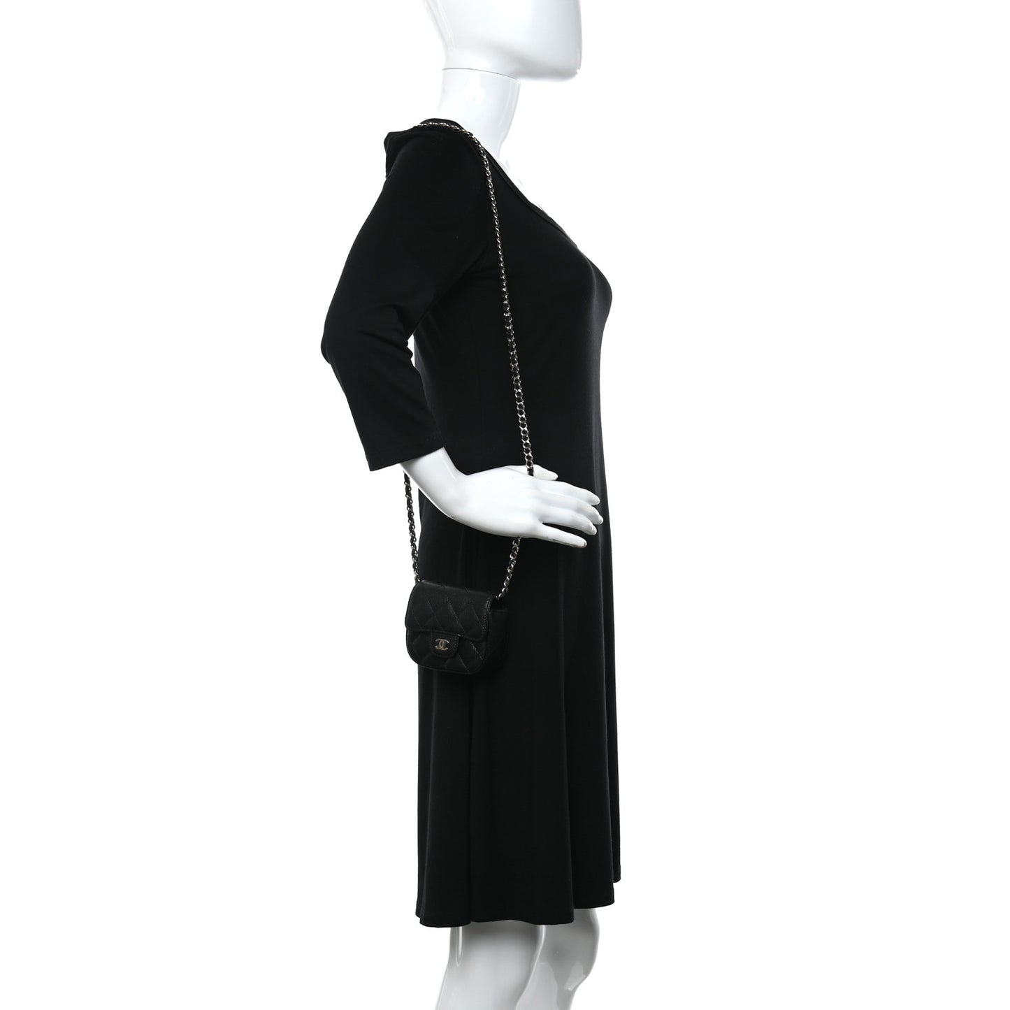 Caviar Quilted Mini Clutch With Chain Black