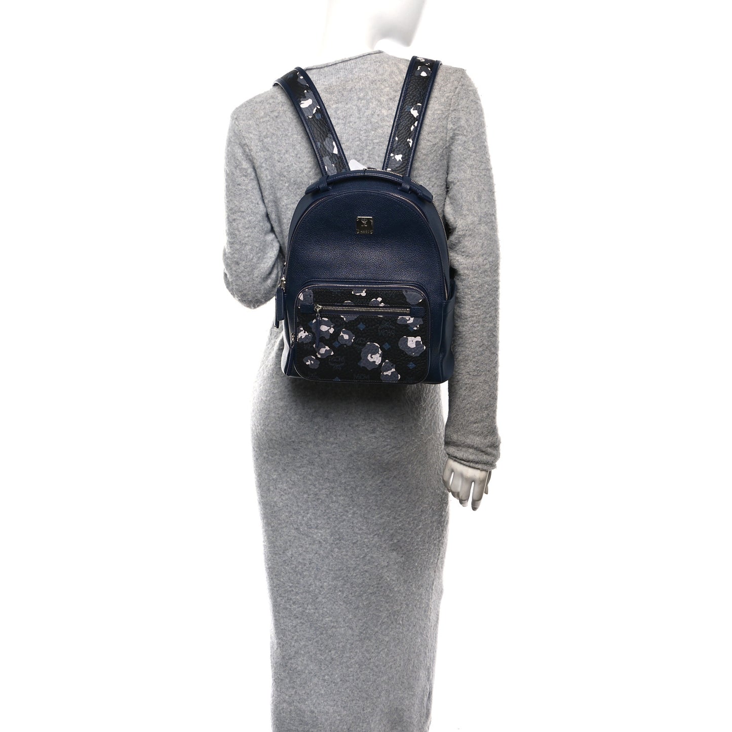 Calfskin Visetos Floral Leopard Klassik Small Stark Backpack Blue Black