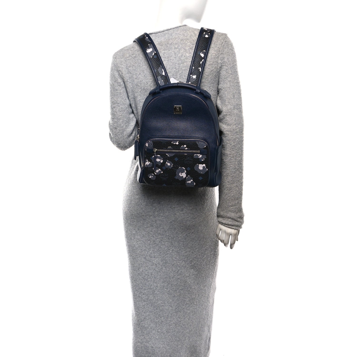 MCM Calfskin Visetos Floral Leopard Klassik Small Stark Backpack Blue Black 2 of 10