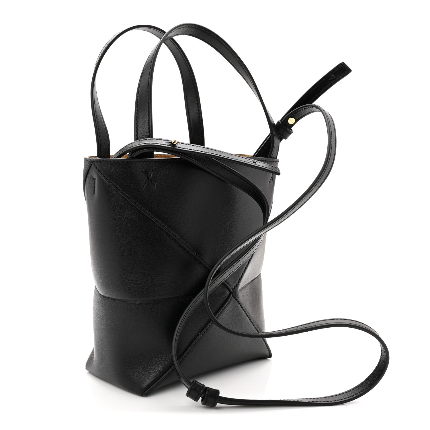 Loewe Shiny Calfskin Mini Puzzle Fold Tote Black 3 of 10