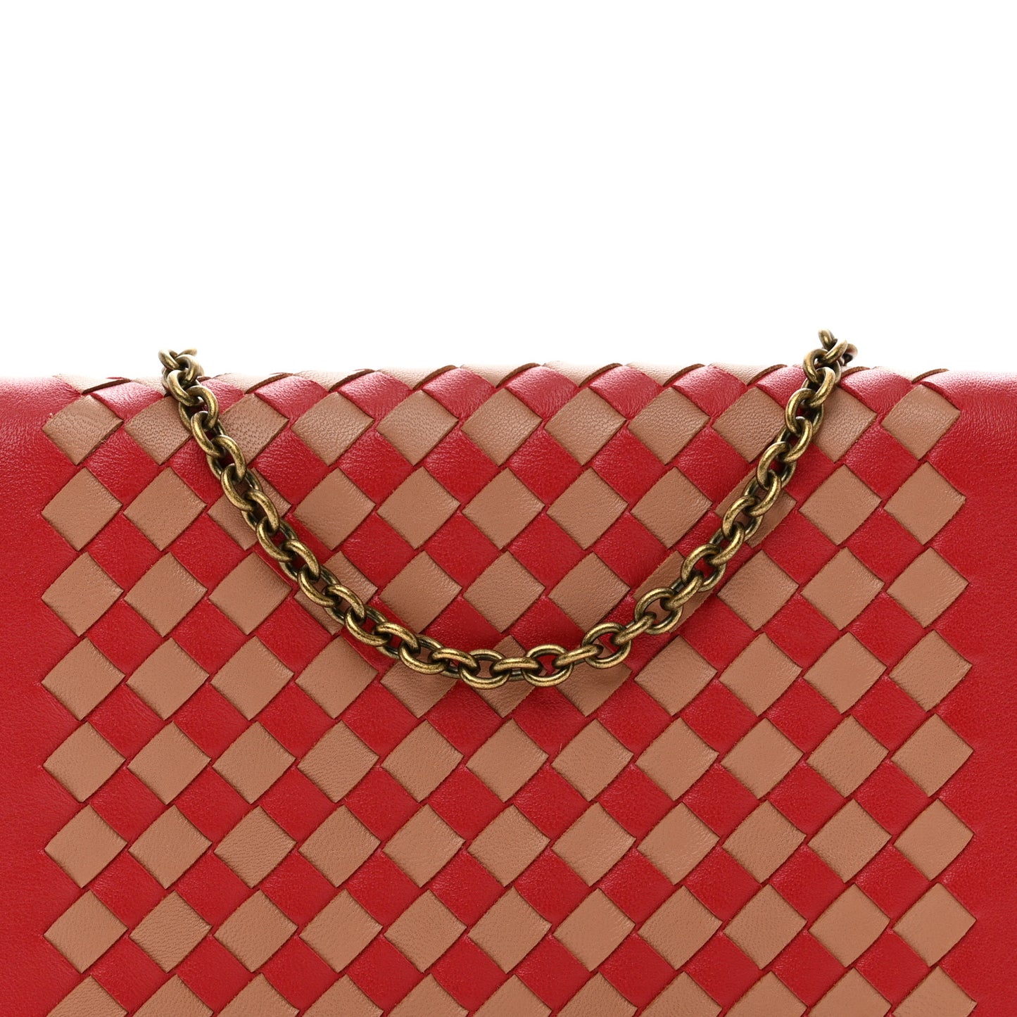 Nappa Intrecciato Checker Chain Wallet Beige Red