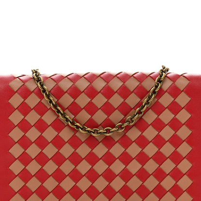 Bottega Veneta Nappa Intrecciato Checker Chain Wallet Beige Red 5 of 9