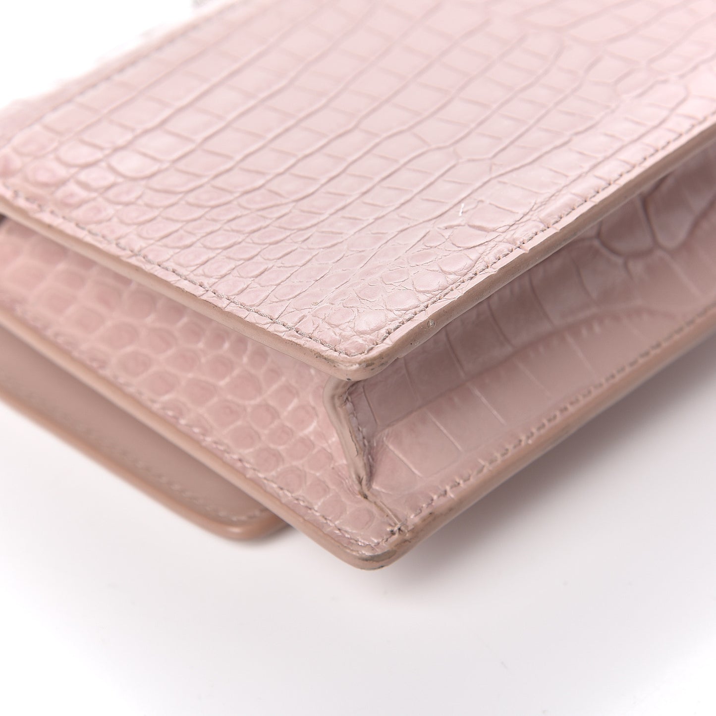 Calfskin Crocodile Embossed Monogram Sunset Chain Wallet Soft Nude