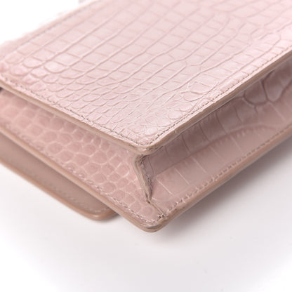 Saint Laurent Calfskin Crocodile Embossed Monogram Sunset Chain Wallet Soft Nude 10 of 12