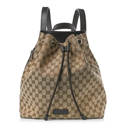 Gucci Monogram Dollar Calfskin O Drawstring Backpack Beige Ebony Testa di Moro Dark Chocolate 1 of 9
