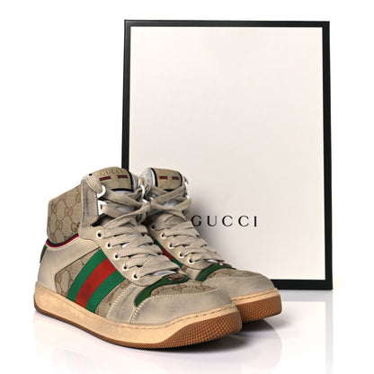 Gucci GG Monogram Nubuck Web Mens Screener High Top Sneakers 5 New Sand Dusty Milk Vintage Green 10 of 10