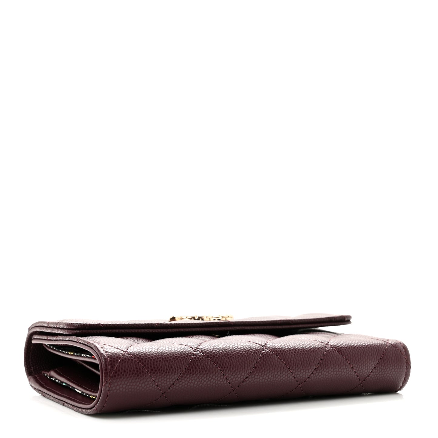 Caviar Quilted Chain Embossed CC Medium Flap Wallet Dark Burgundy