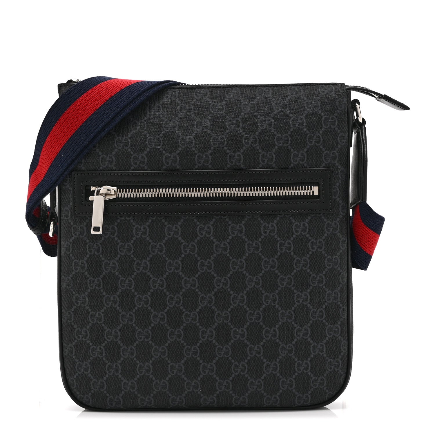 ウェブ GGスプリーム フラット メッセンジャーバッグ Gucci GG Supreme Monogram Web Small Flat Messenger Bag Black Grey
