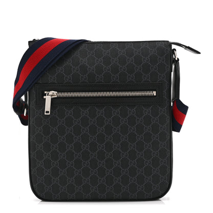 Gucci GG Supreme Monogram Web Small Flat Messenger Bag Black Grey 1 of 11