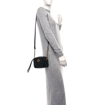 Gucci Calfskin Matelasse Mini GG Marmont Chain Shoulder Bag Black 3 of 8