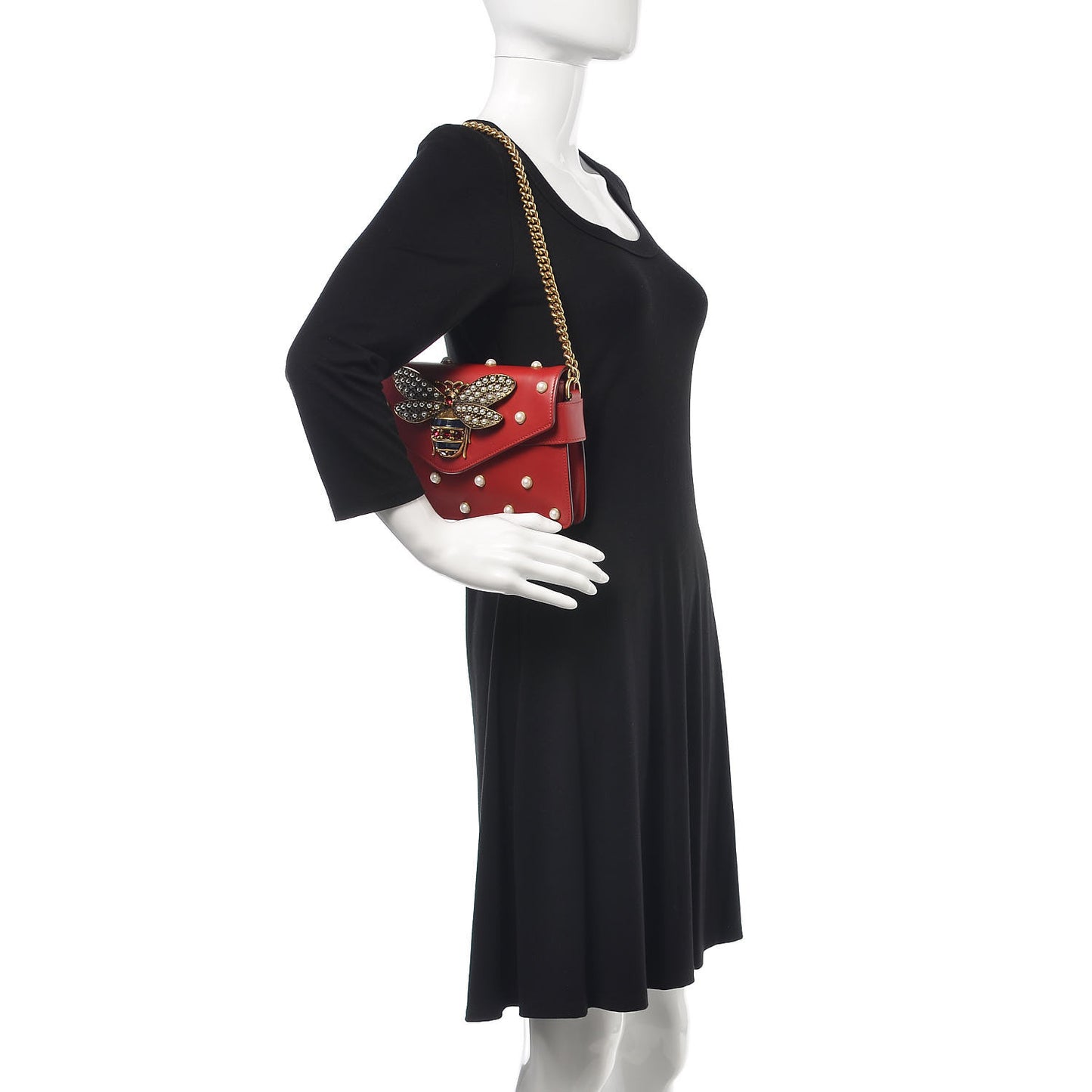 Nappa Pearl Studded Mini Queen Margaret Broadway Shoulder Bag Hibiscus Red