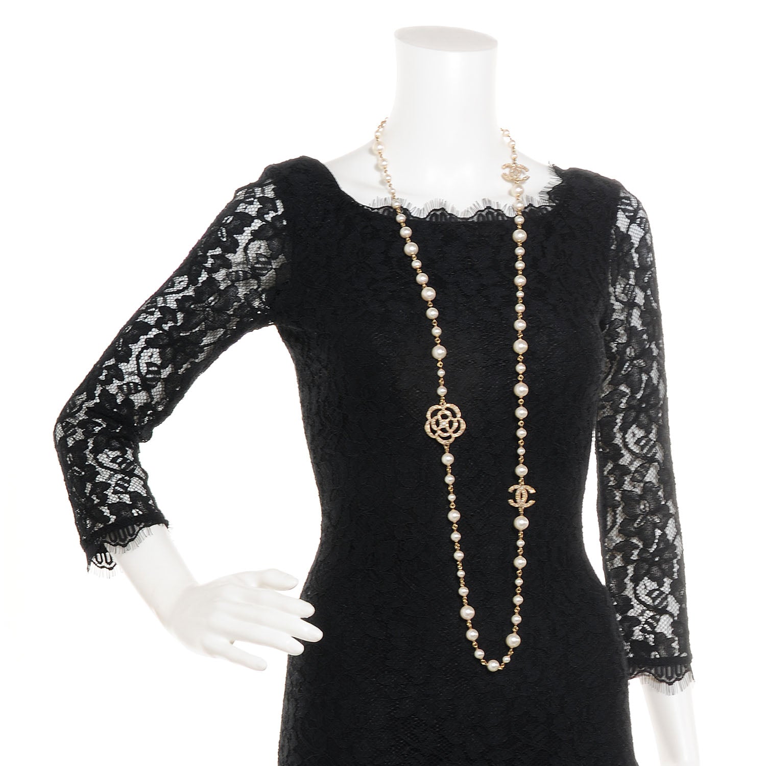 Chanel Pearl Crystal Camellia CC Necklace Gold 2 of 8