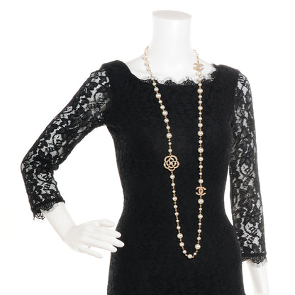 Chanel Pearl Crystal Camellia CC Necklace Gold 2 of 8