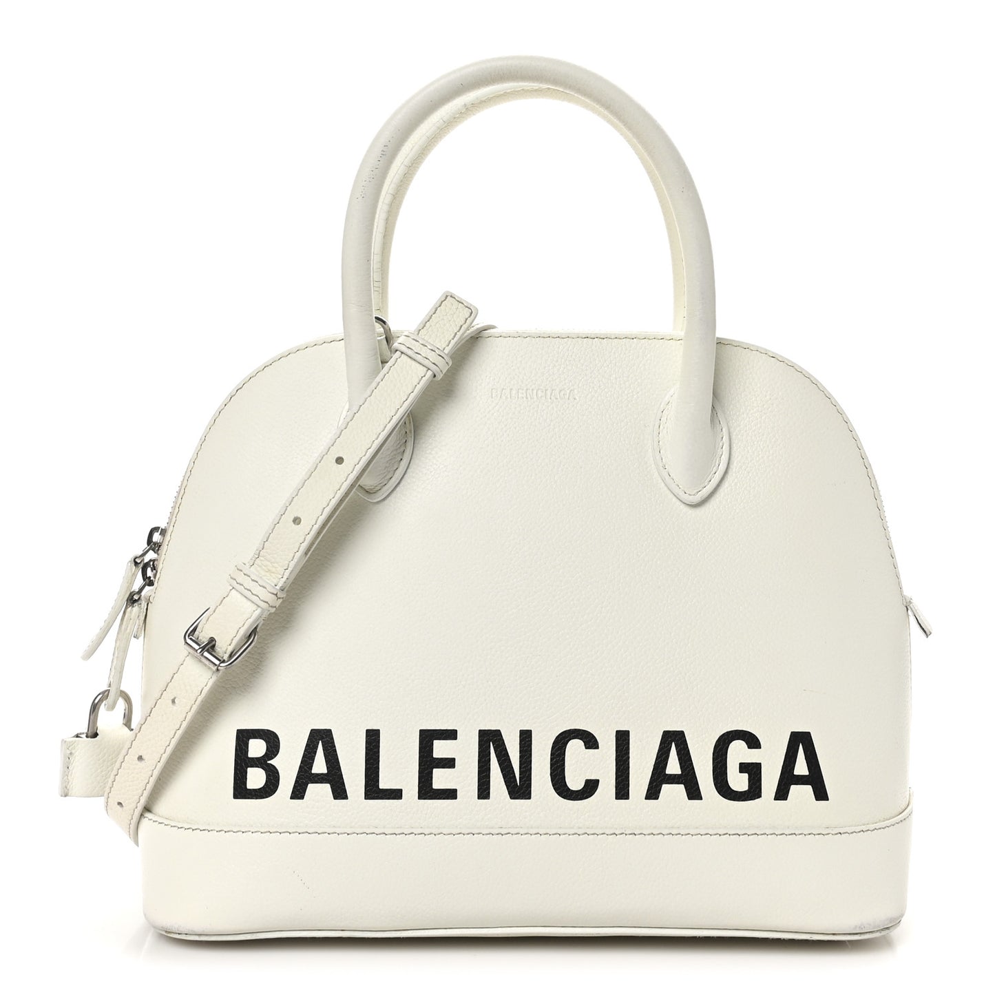 Signature Grained Calfskin Logo S Ville Top Handle Bag White Black