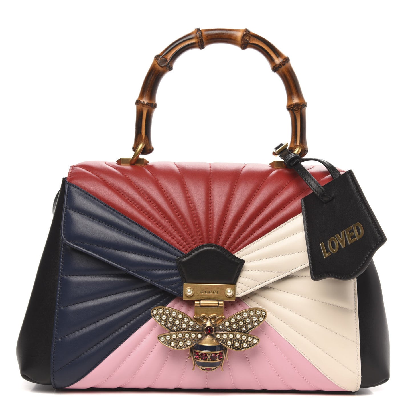 Calfskin Bamboo Trapuntata Queen Margaret Top Handle Bag Blue Agata Hibiscus Red Mystic White Sugar Pink