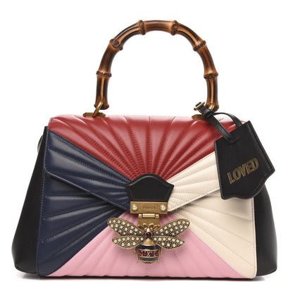 Gucci Calfskin Bamboo Trapuntata Queen Margaret Top Handle Bag Blue Agata Hibiscus Red Mystic White Sugar Pink 1 of 12