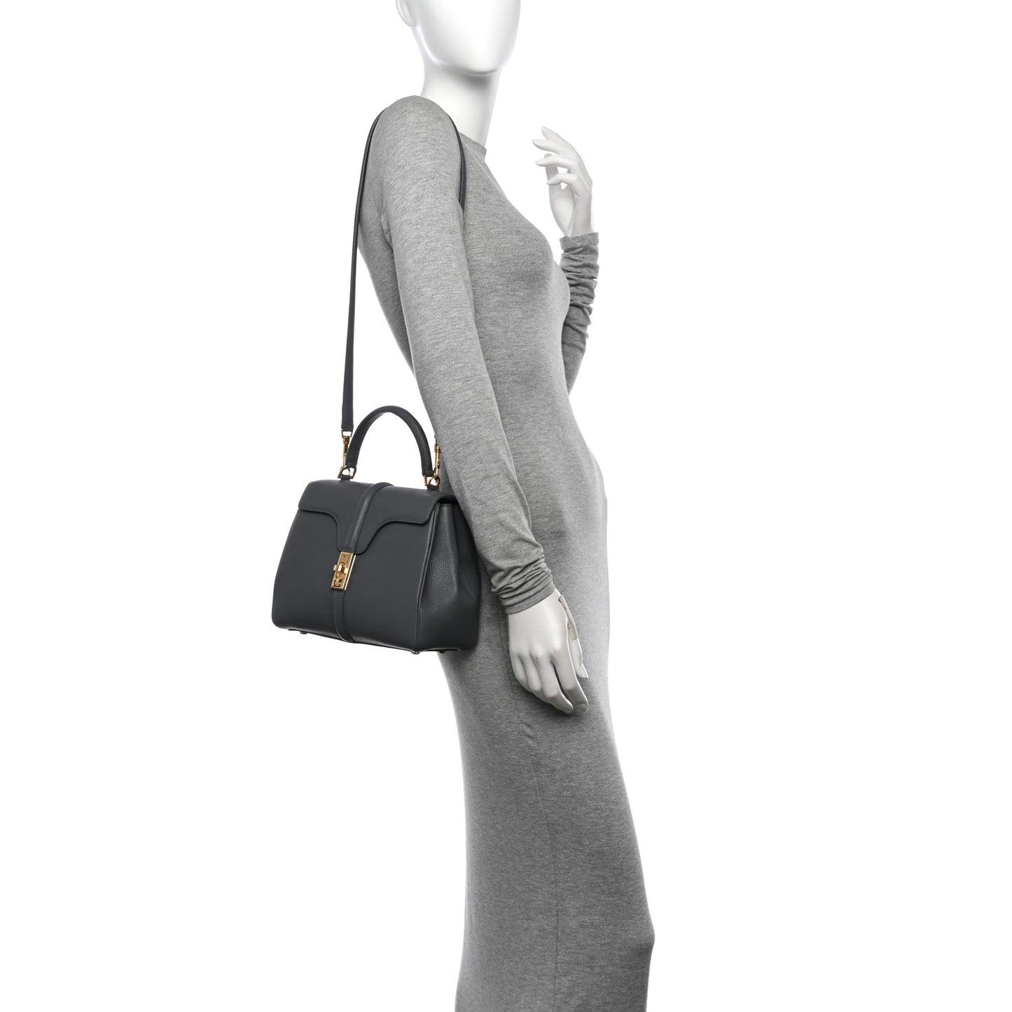 Grained Calfskin Small 16 Top Handle Bag Storm
