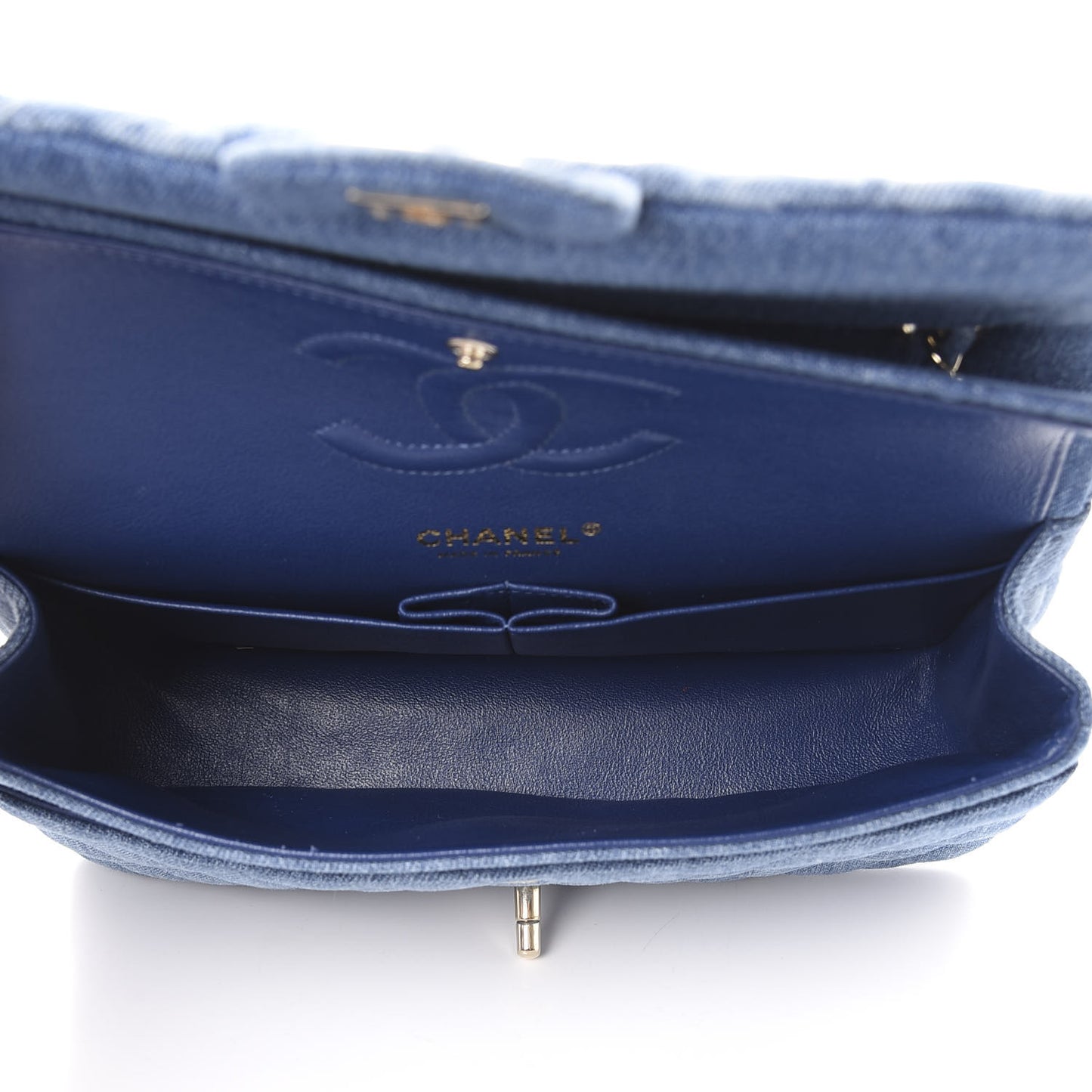 Denim Quilted Medium Double Flap Blue