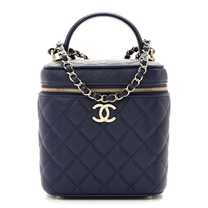 Chanel Caviar Quilted Small Top Handle Vanity Case With Chain Navy Blue 1 of 10
