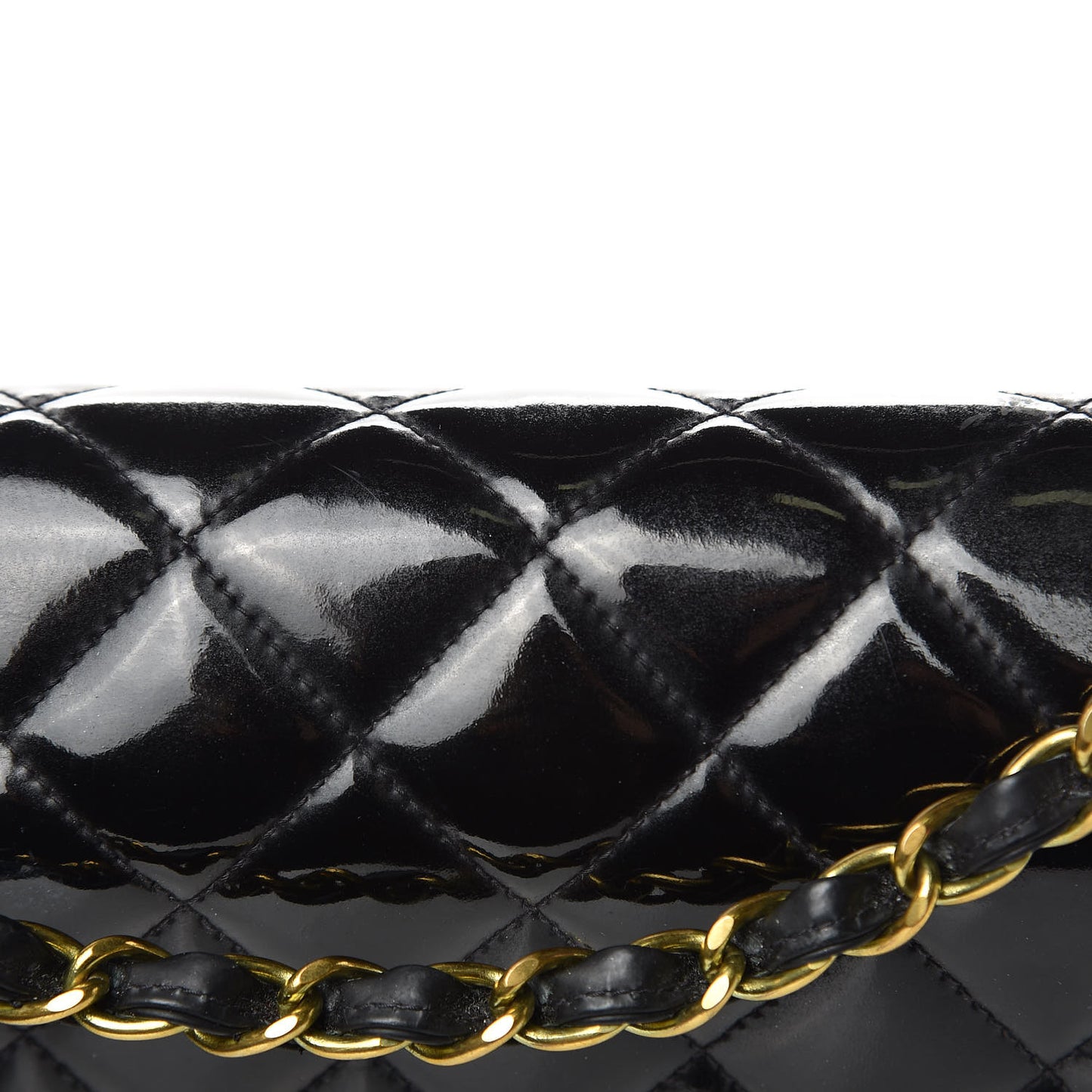Patent Quilted Medium Double Flap Black