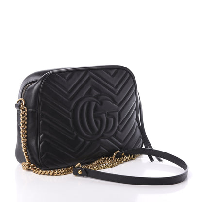 Gucci Calfskin Matelasse Medium GG Marmont Chain Shoulder Bag Black 3 of 9
