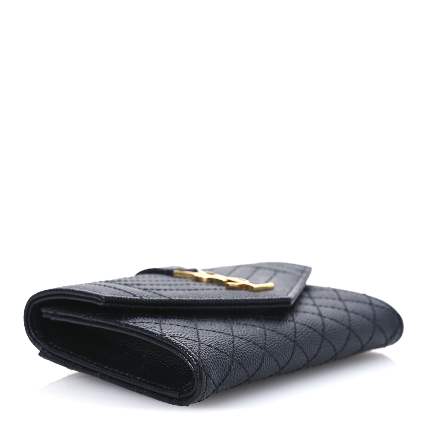 Grain De Poudre Textured Mixed Matelasse Triquilt Small Monogram Envelope Wallet Black