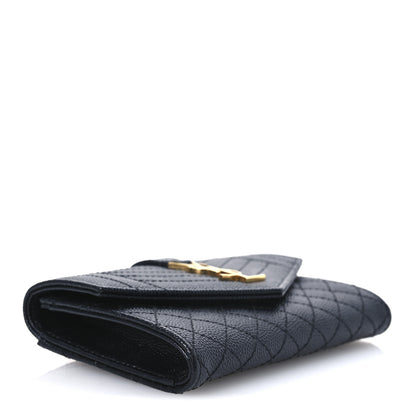 Saint Laurent Grain De Poudre Textured Mixed Matelasse Triquilt Small Monogram Envelope Wallet Black 4 of 8