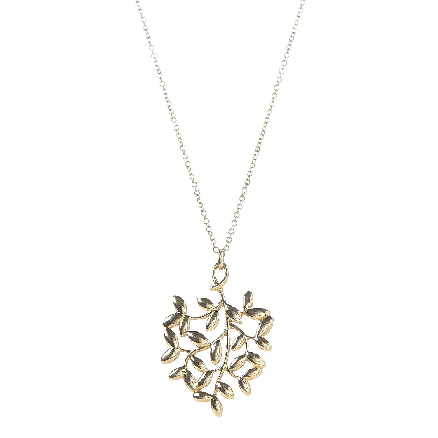 Tiffany 18K Yellow Gold Small Paloma Picasso Olive Leaf Pendant Necklace 1 of 8