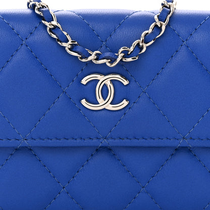 Chanel Lambskin Quilted Flap Card Holder On Chain Blue 9 of 12