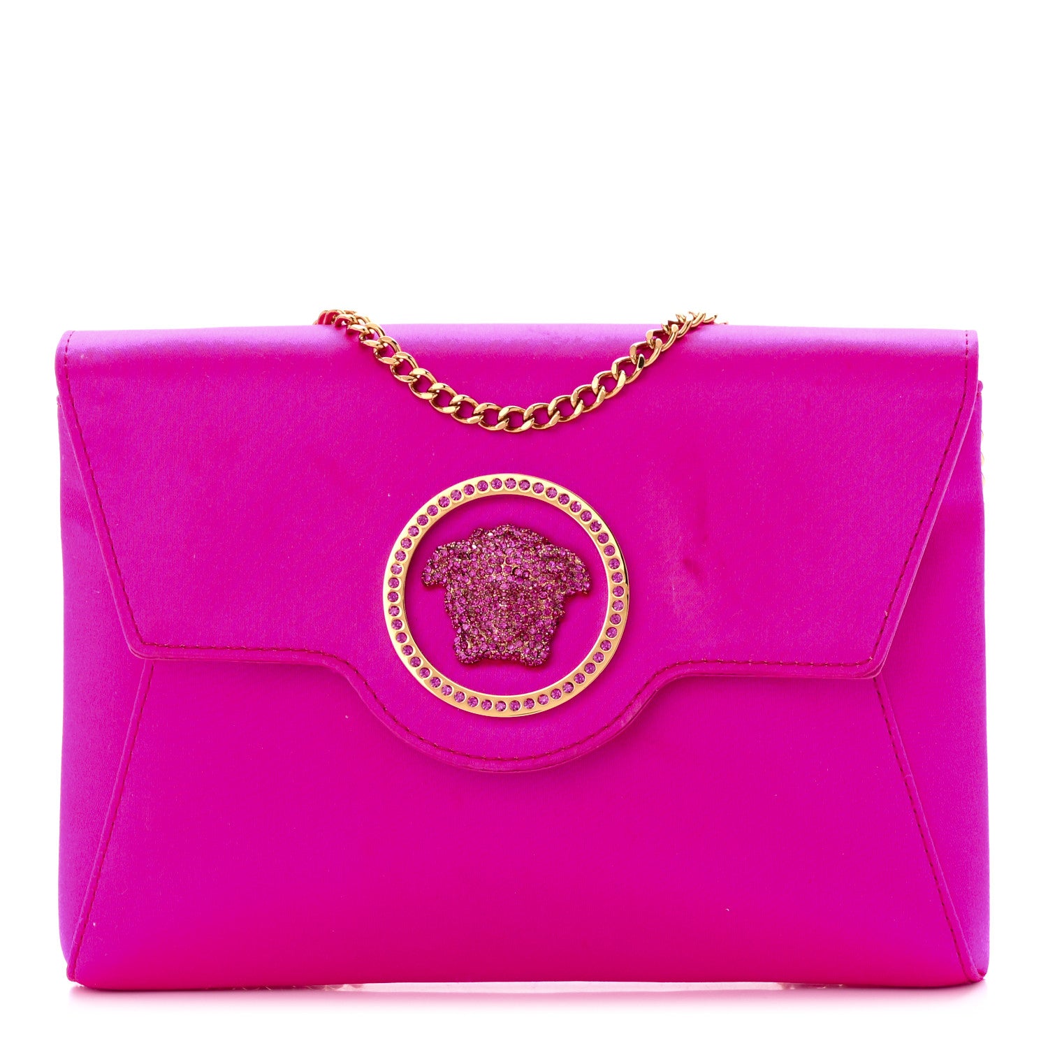 Versace Satin Crystal Embellished La Medusa Pouch On Chain Pink 1 of 12