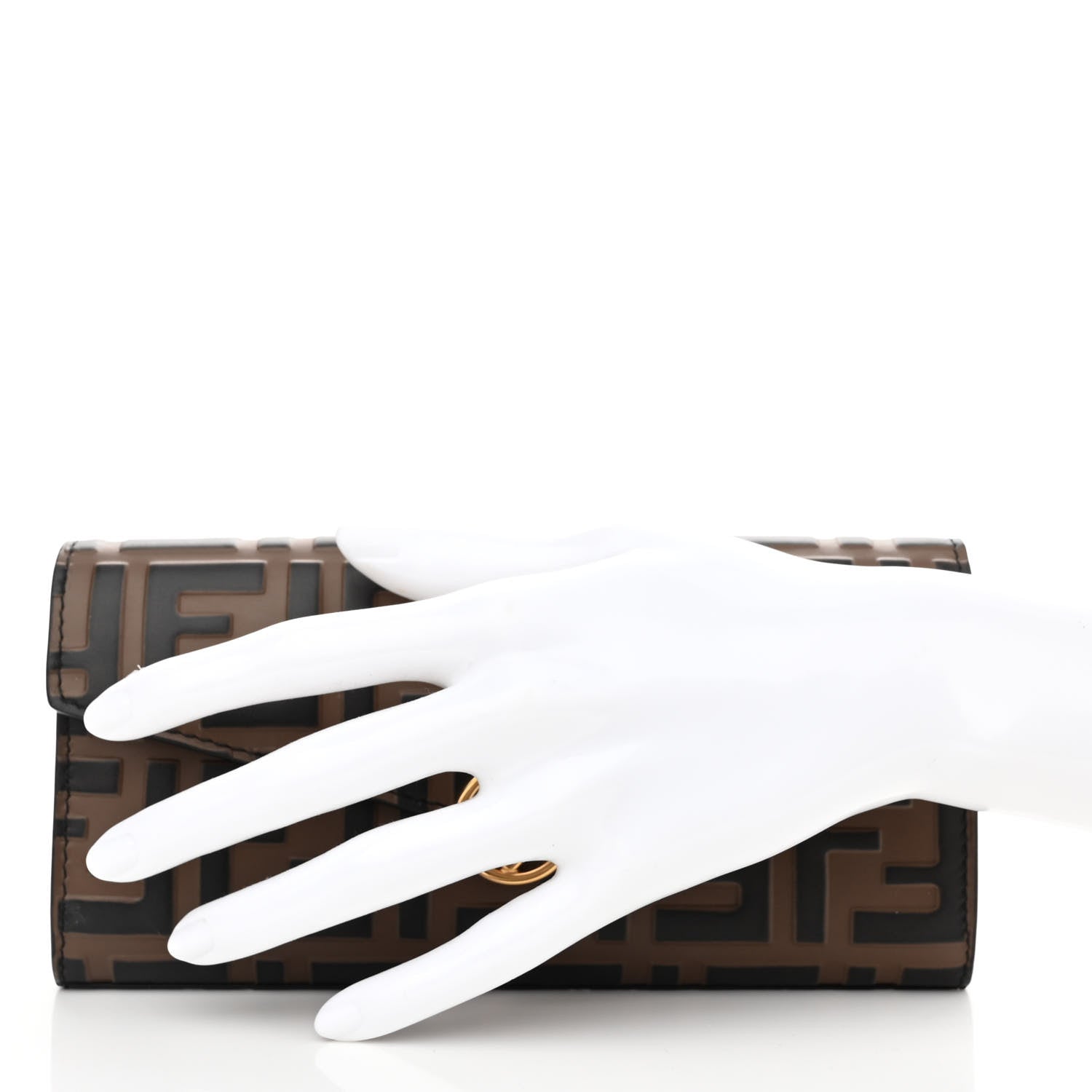 Fendi Vitello Soft F is Fendi Bi-Color FF 1974 Embossed Continental Envelope Wallet Maya Black 2 of 7