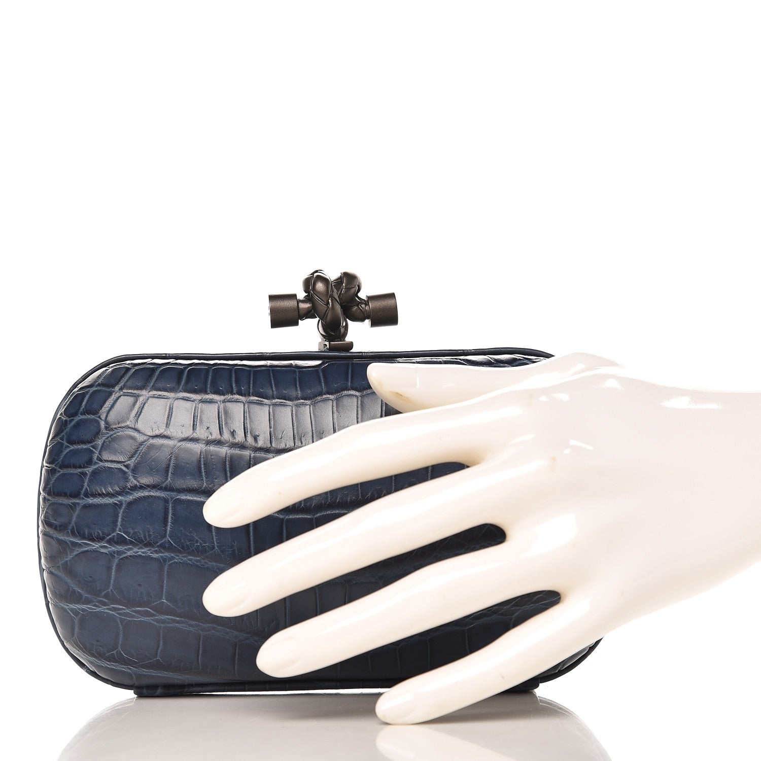 Bottega Veneta Crocodile Knot Clutch Blue 2 of 6