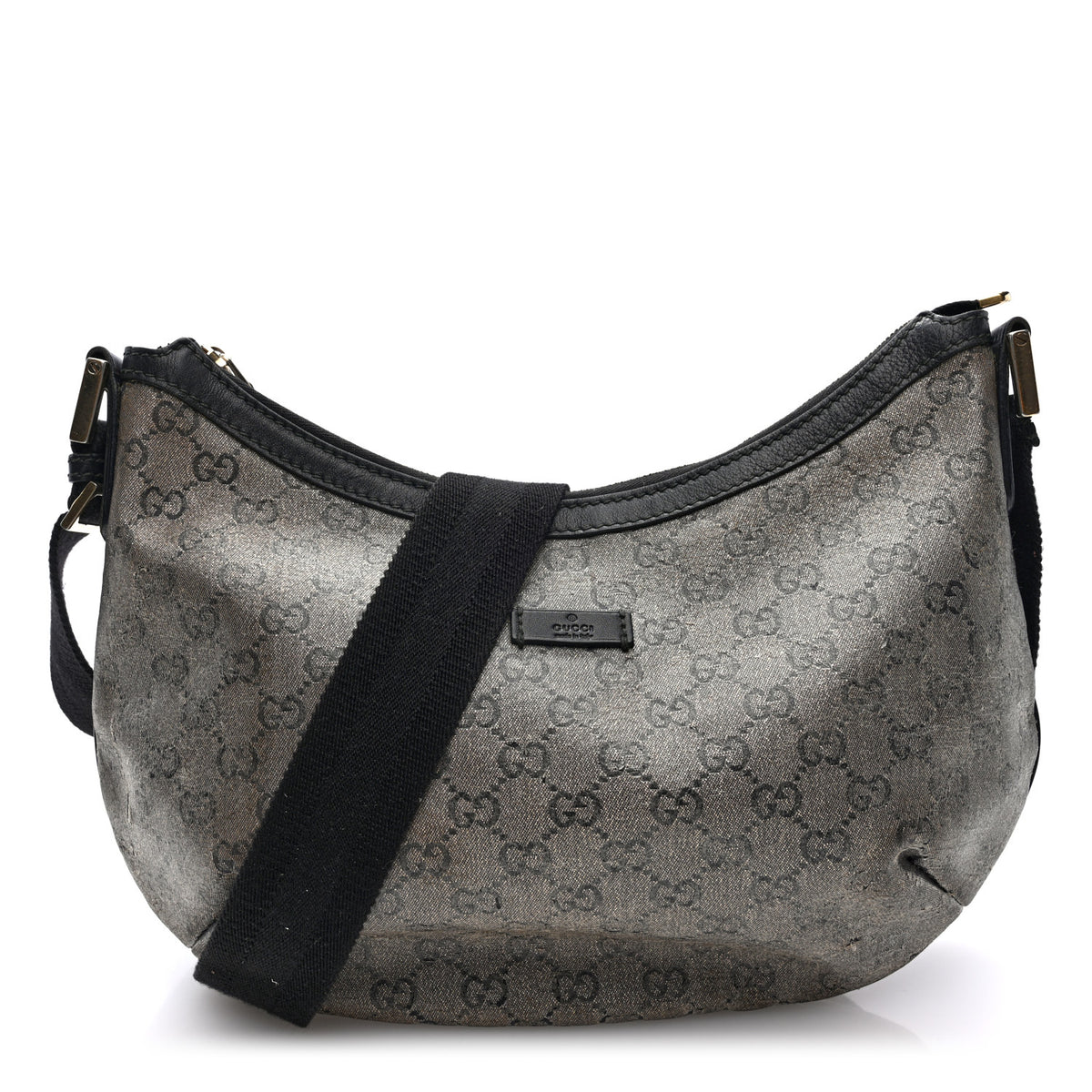Lurex Monogram Medium Half Moon Hobo Black