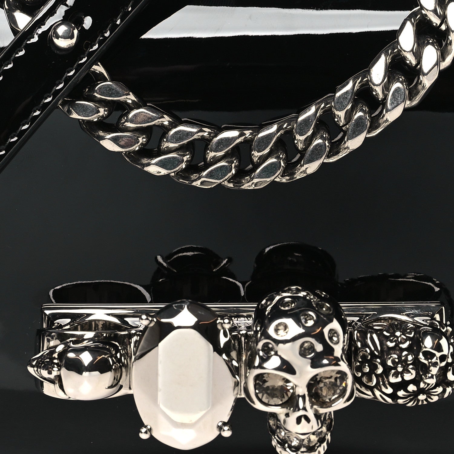 Alexander McQueen Patent Jeweled Satchel Black 7 of 9